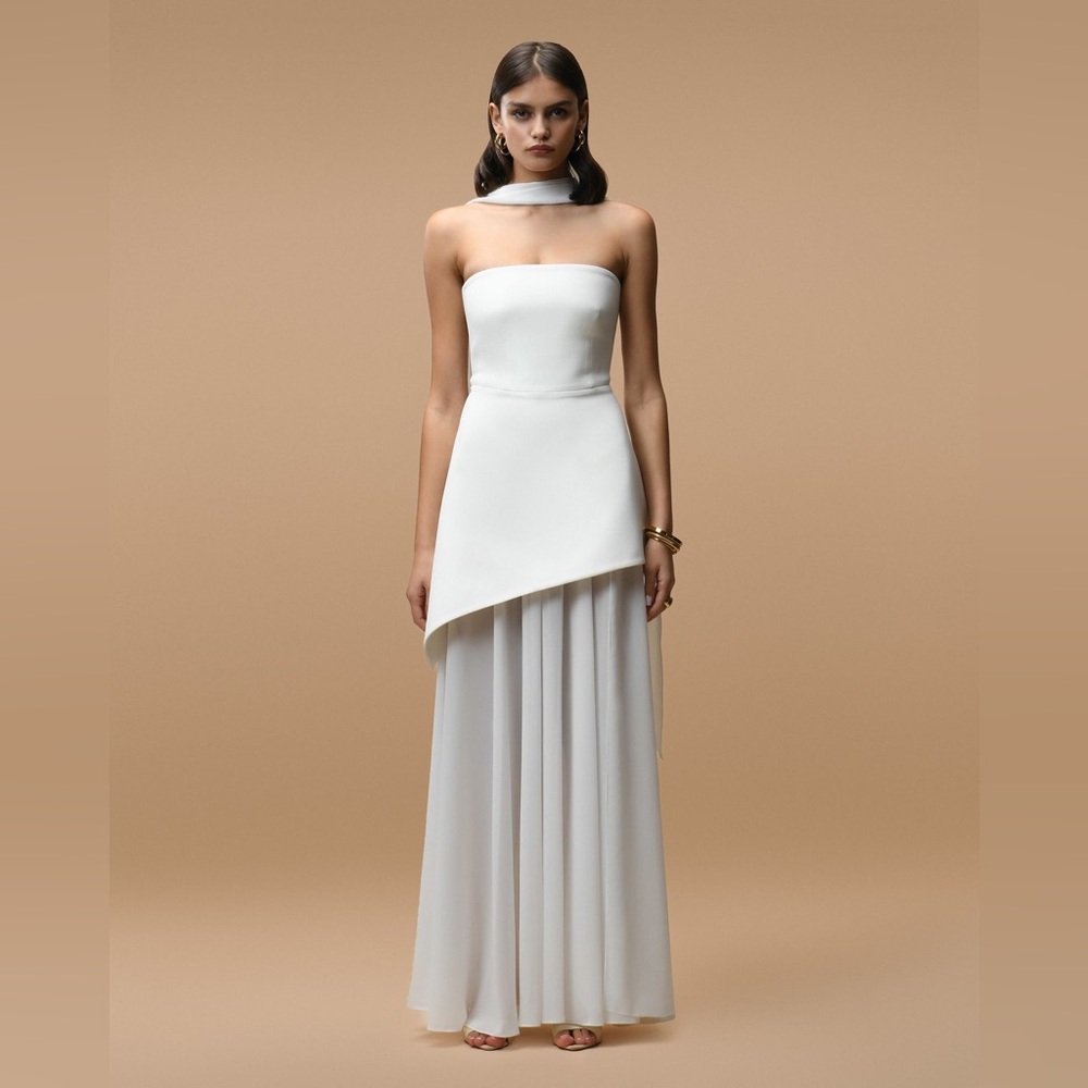 NWT Matters Monaco White Strapless Maxi Dress with Scarf | Size M